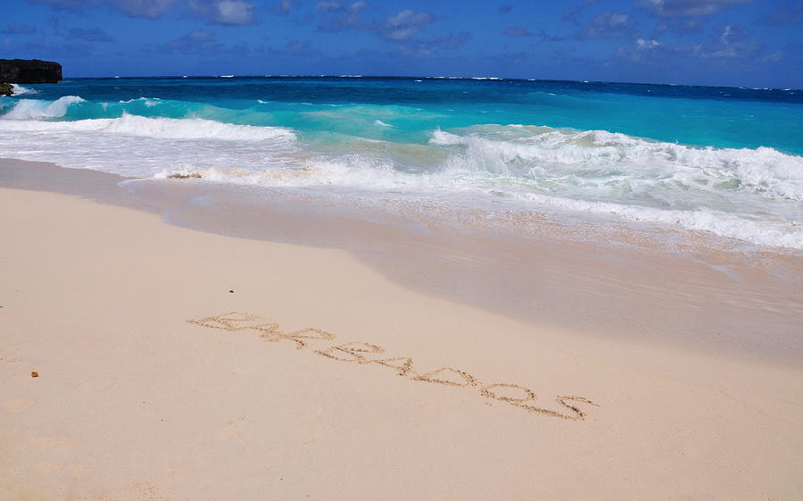 Basbados written on a beautiful beach Photograph by Raularosa