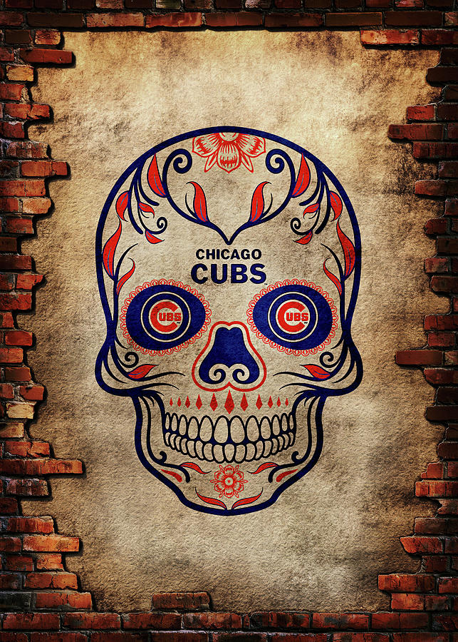 Skull Baseball Chicago Cubs T-Shirt by Leith Huber - Pixels