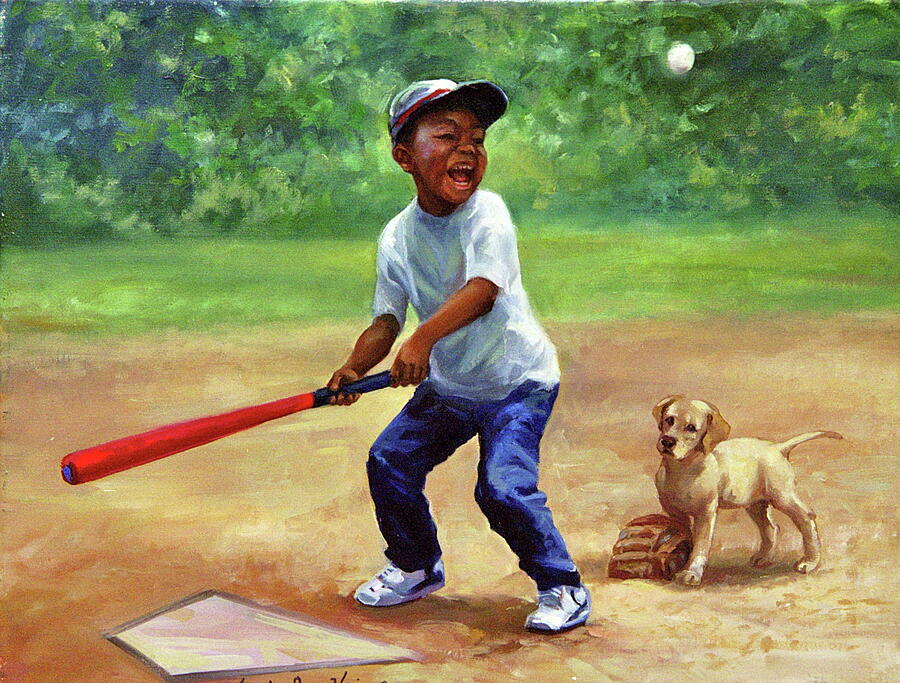 Baseball Painting - Baseball Excitement by Laurie Snow Hein