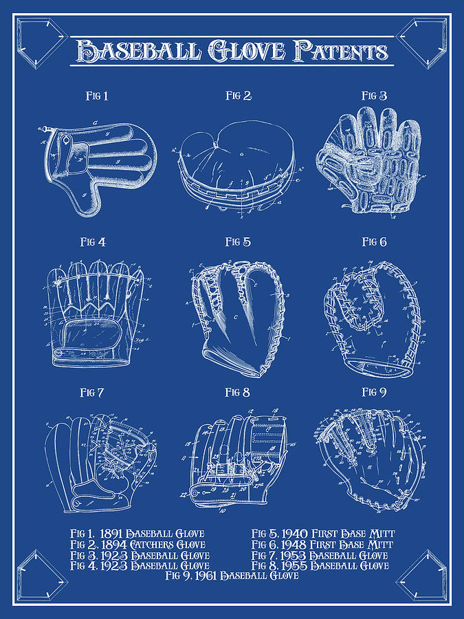 Baseball Glove Patents Dark Blue Print Drawing by Greg Edwards - Pixels