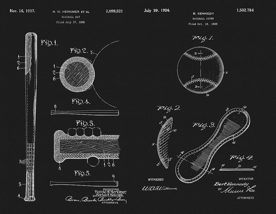 Baseball History Patents Drawing by Dan Sproul