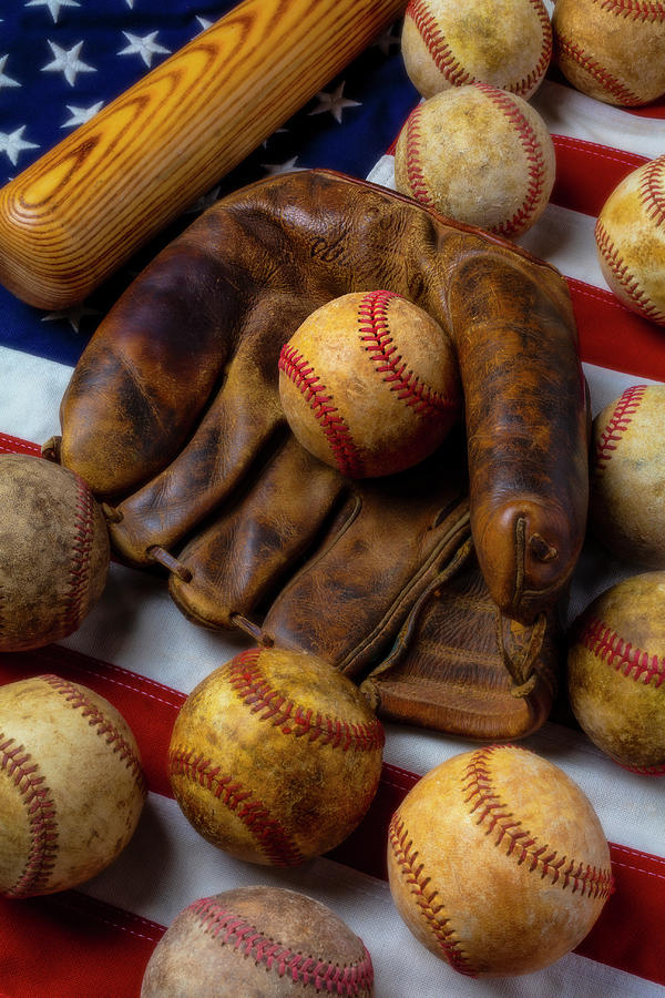Ball Photograph - Baseball Mitt And Weathered Worn Baseballs by Garry Gay