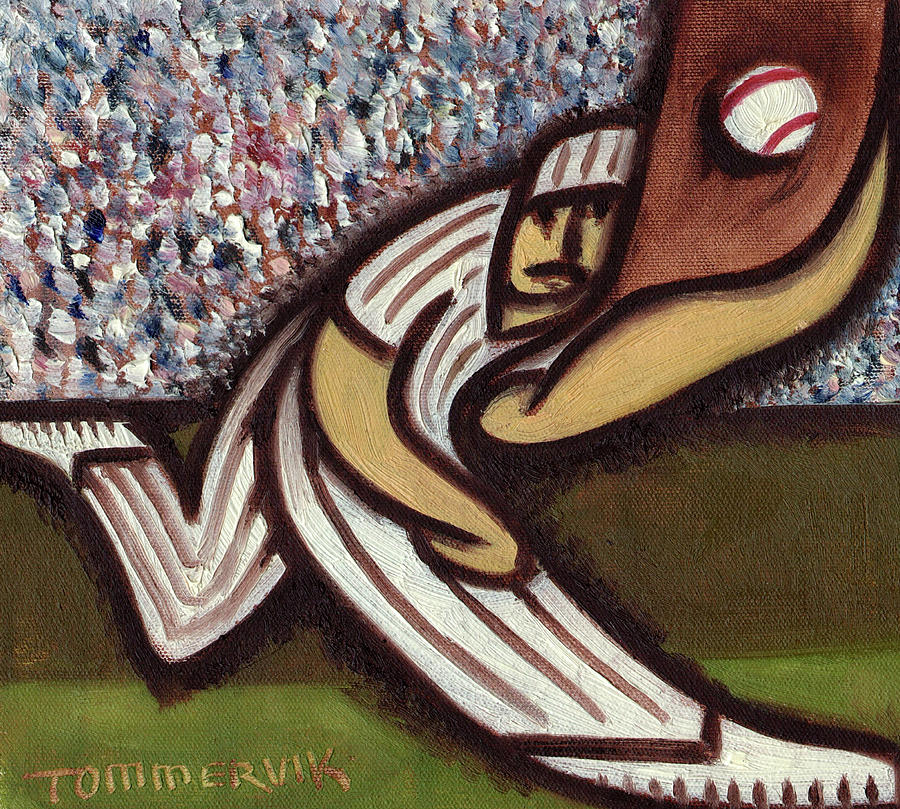 Baseball Outfielder Catching Fly Ball Art Print Painting by Tommervik