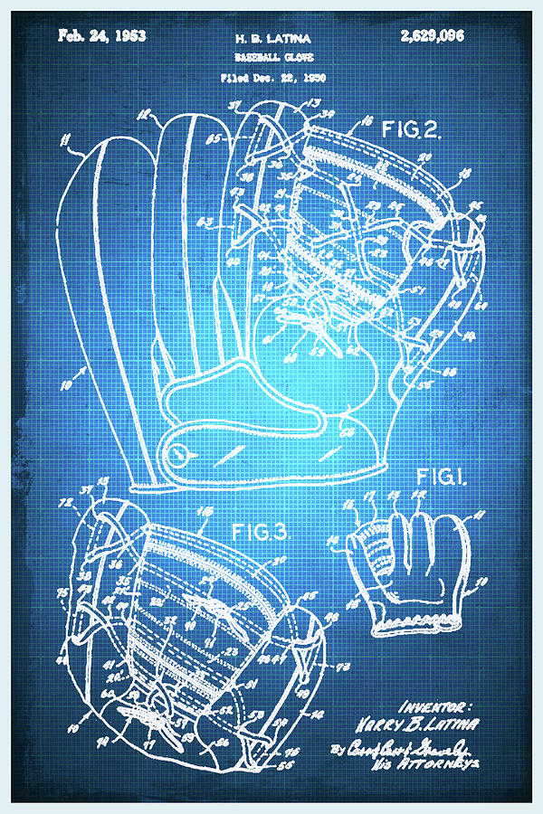 Baseball Patent Blueprint Drawing Glove Painting