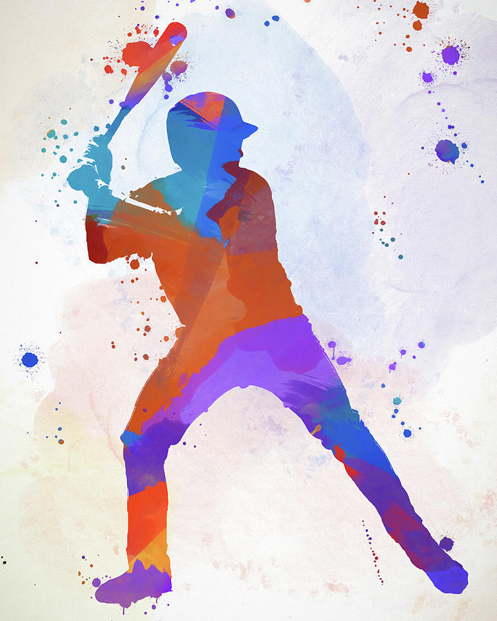 Baseball Player At Bat Color Splash Painting by Dan Sproul