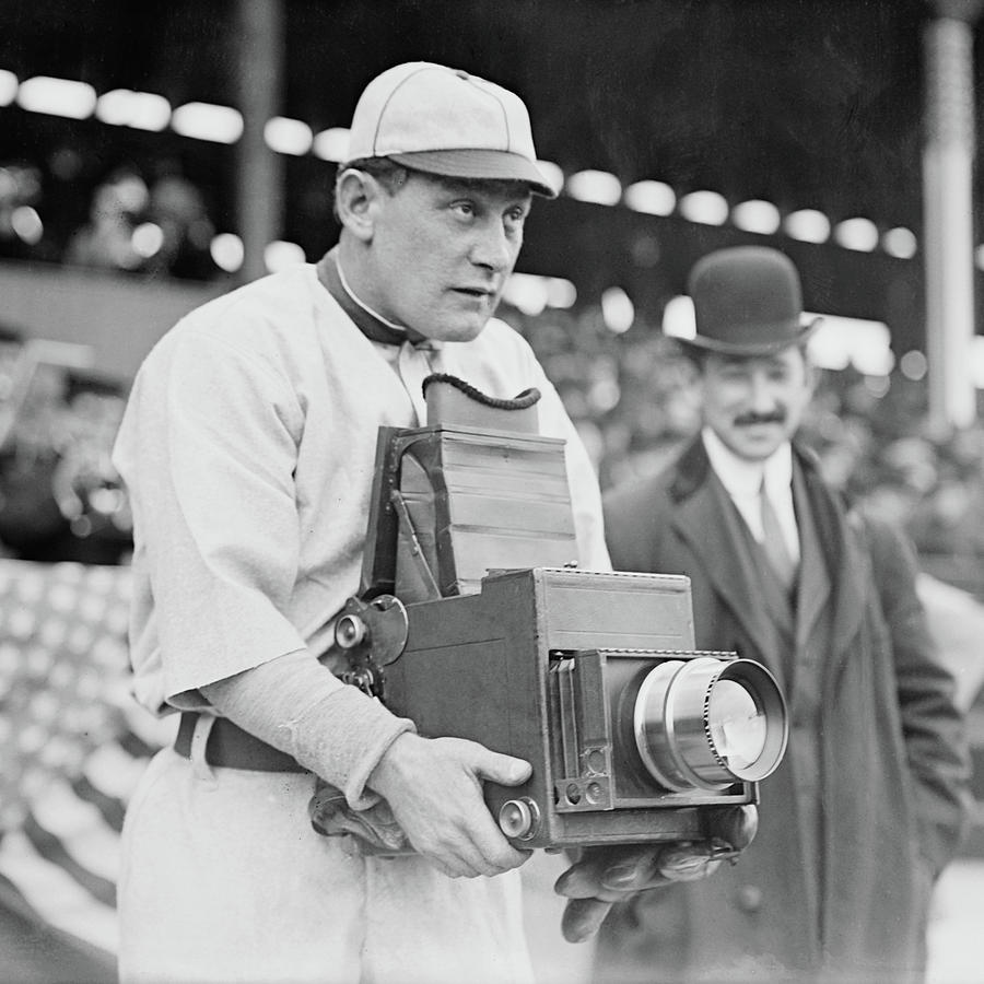 Vintage Drawing - Baseball Player Becomes a Cameraman by Vintage Sports