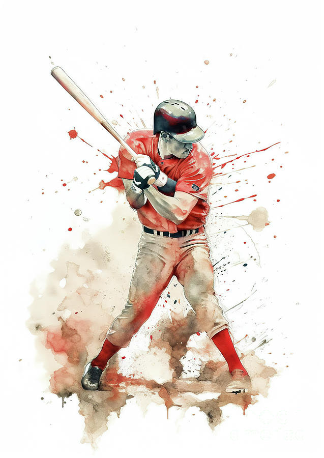 Baseball player in action during colorful paint splash. Digital Art by Odon Czintos