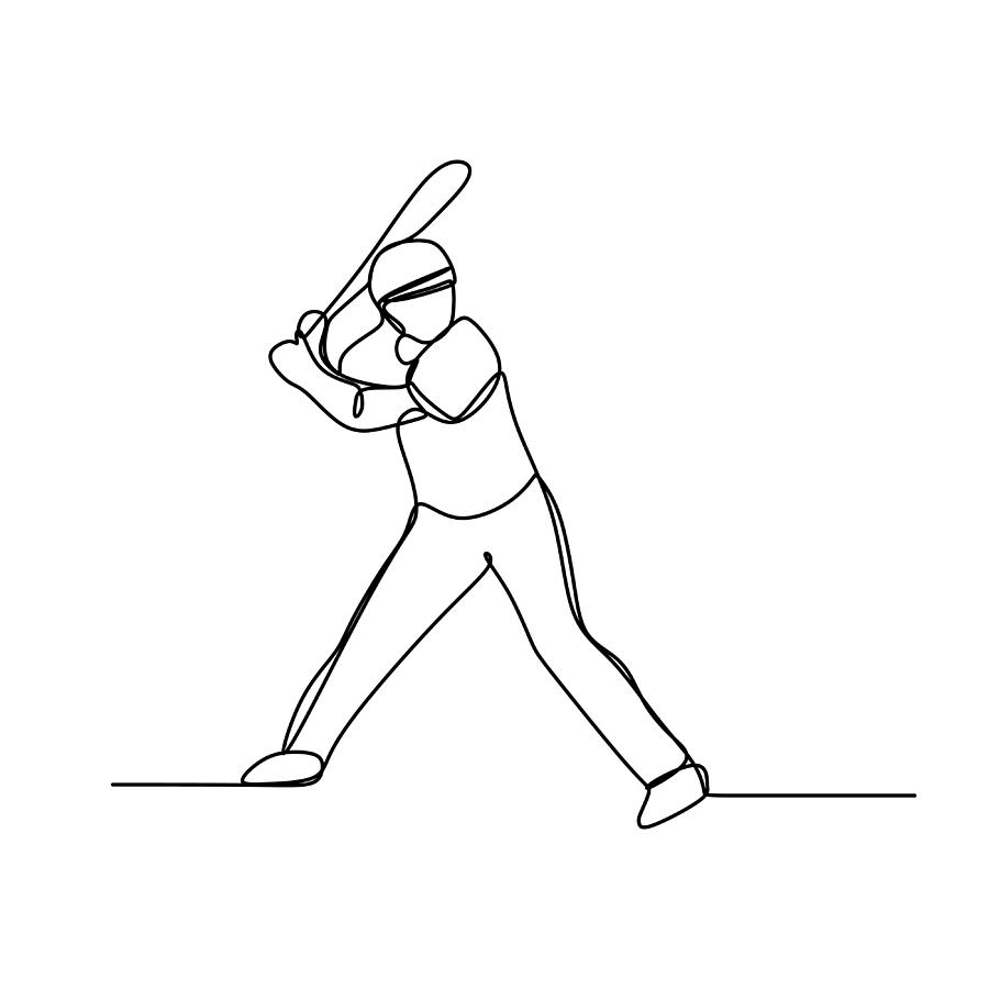 Baseball Player One Line Drawing_3792076 Digital Art by Celestial ...