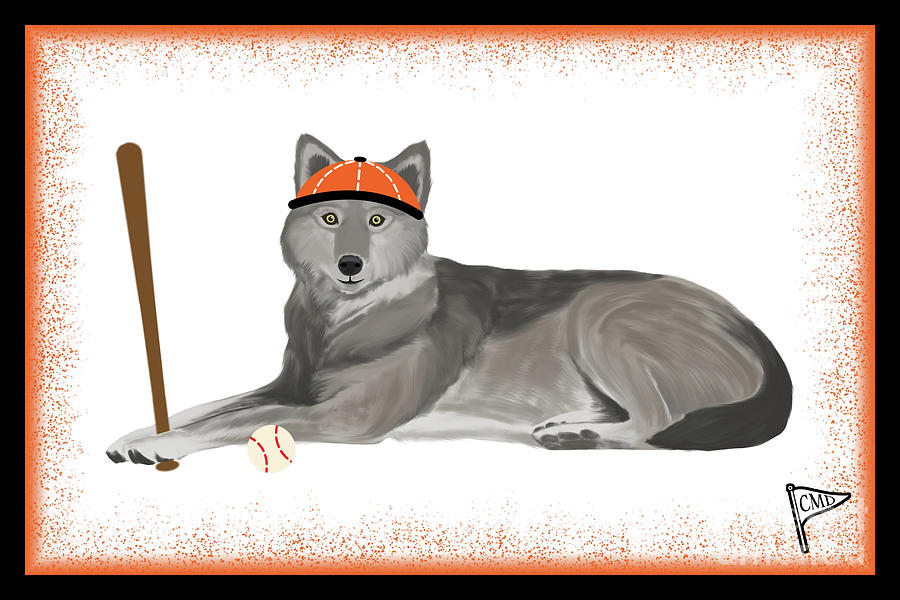Baseball Wolf Orange Digital Art