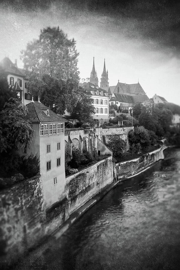 Basel Switzerland Old Town Riverview Black and White  Photograph by Carol Japp