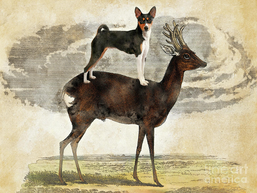 Basenji Riding Roe Deer Painting