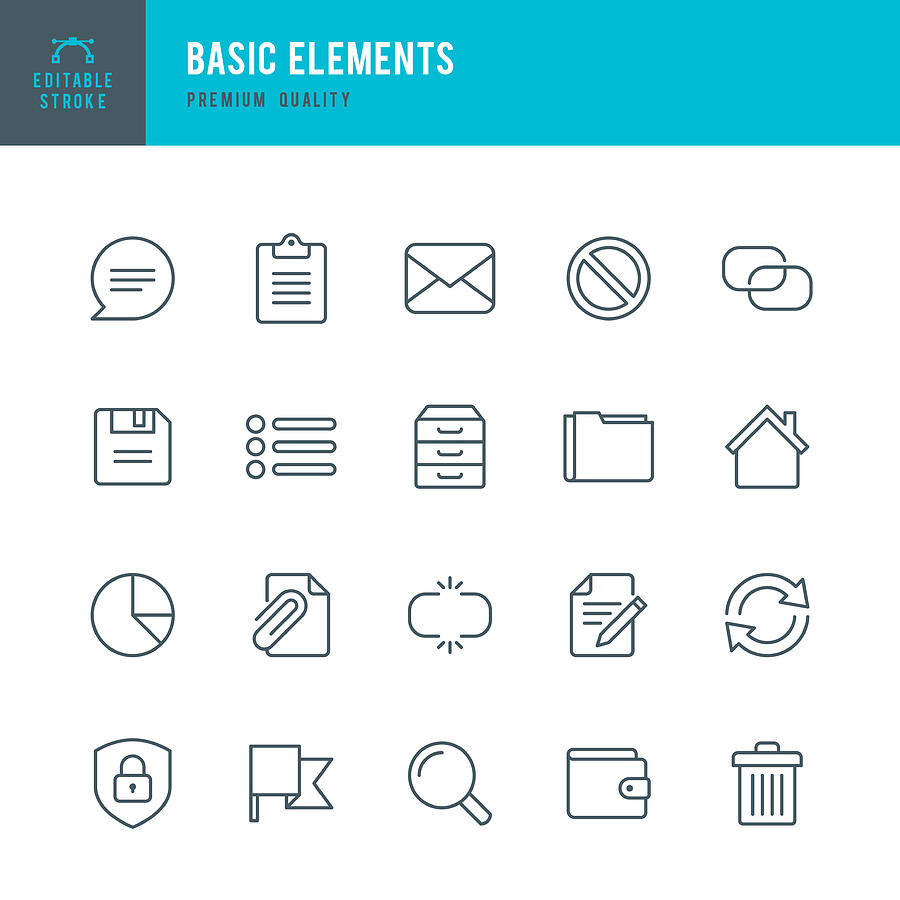 Basic Elements - set of thin line vector icons Drawing by Fonikum
