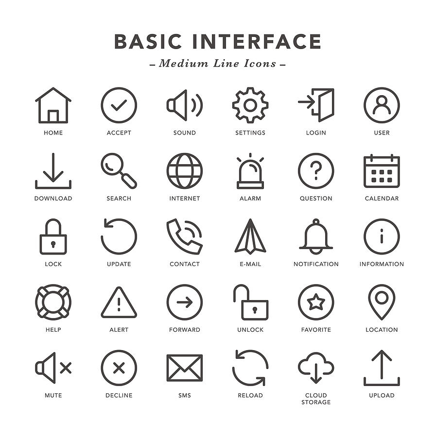 Basic Interface - Medium Line Icons Drawing by TongSur
