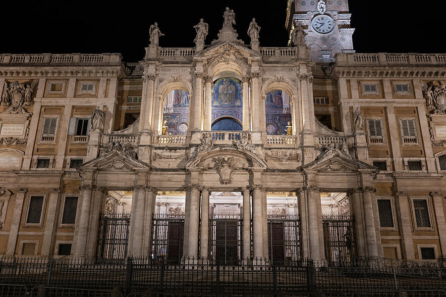 Basilica di Santa Maria Maggiore Facade At Night Photograph by Artur Bogacki