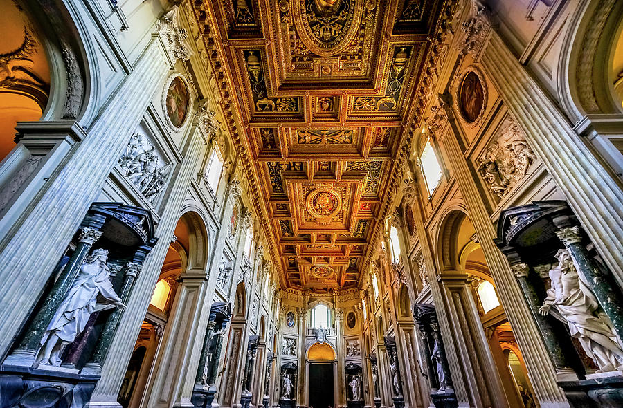 Basilica Nave Statues Saint John Lateran Cathedral Rome Italy