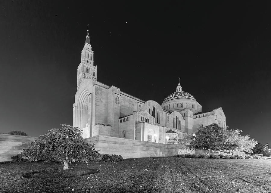 Basilica of the National Shrine BW Photograph by Susan Candelario