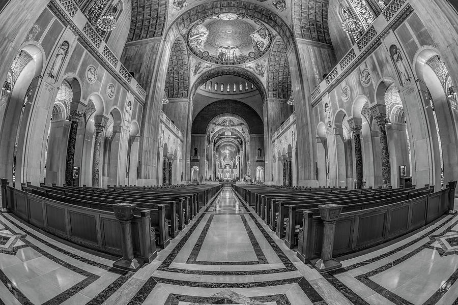 Basilica of the National Shrine of the Immaculate Conception BW Photograph by Susan Candelario