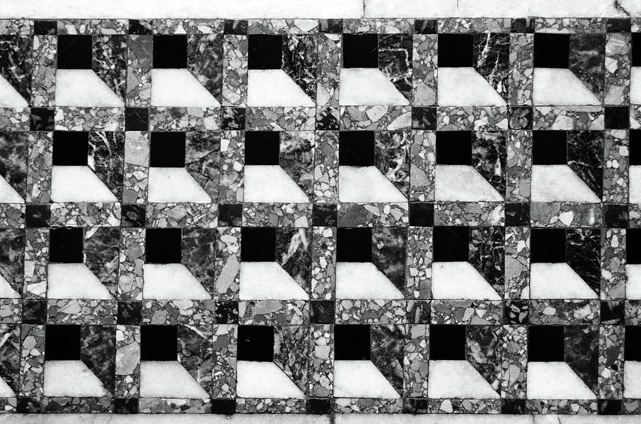 Basilica San Marco Marble 3D Geometric Floor Tile Mosaic Pattern Venice Italy Black and White Photograph by Shawn OBrien