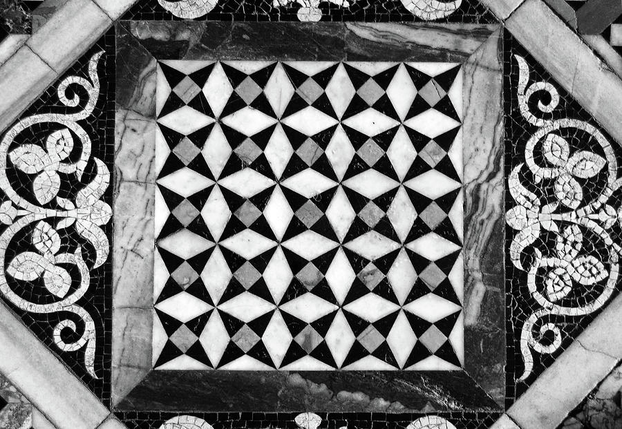 Basilica San Marco Marble Floor Tile Mosaic Pattern Venice Italy Black and White Photograph by Shawn OBrien