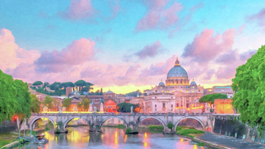 Basilica St Peter And Ponte St Angelo Painting
