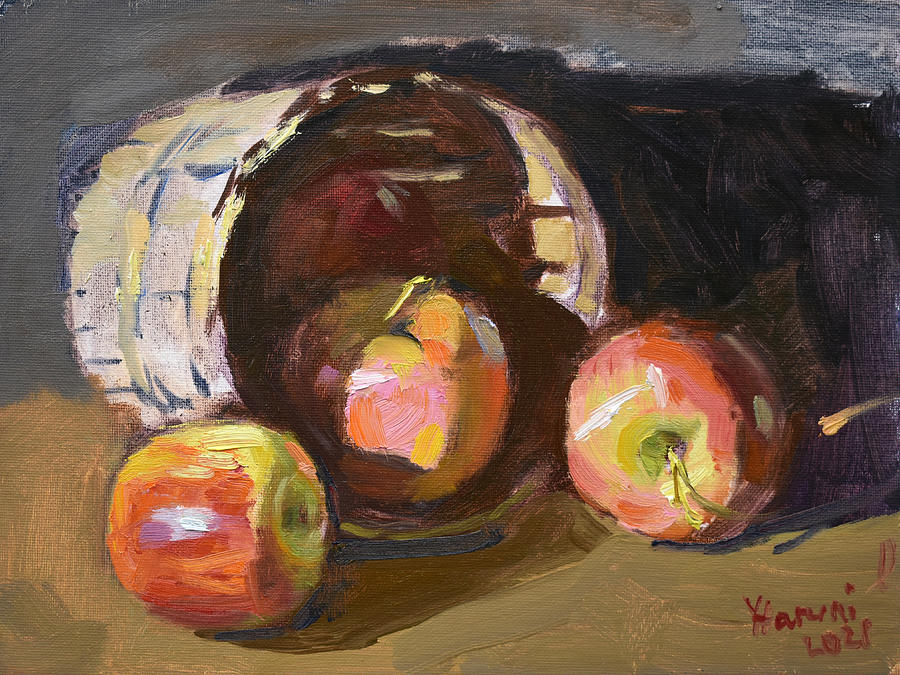 Apple Painting - Basket and Apples by Ylli Haruni