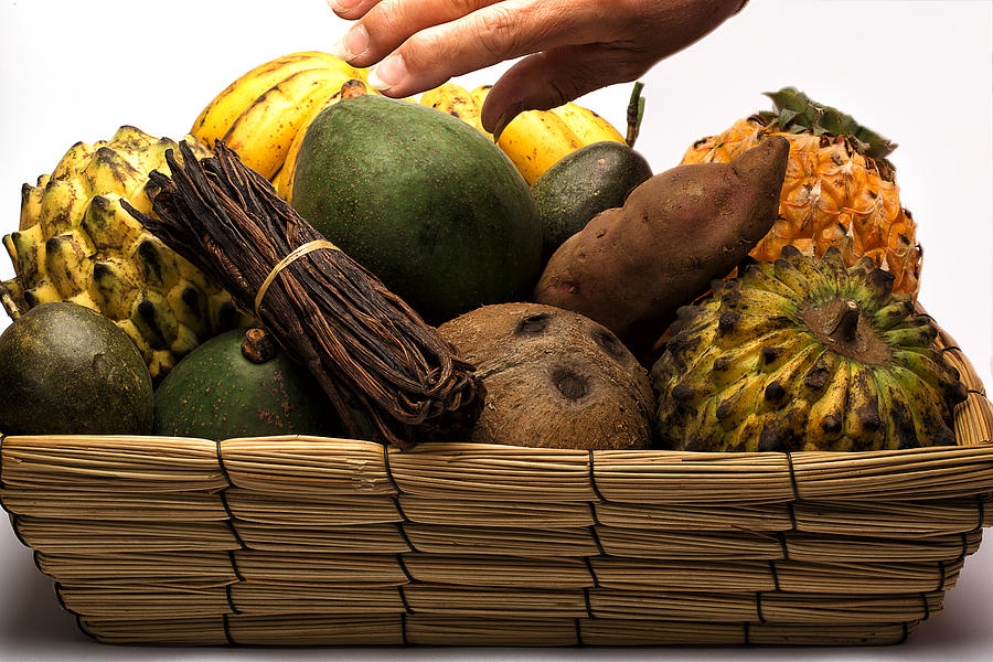 Basket of assorted exotic fruits Photograph by Jean-Marc PAYET