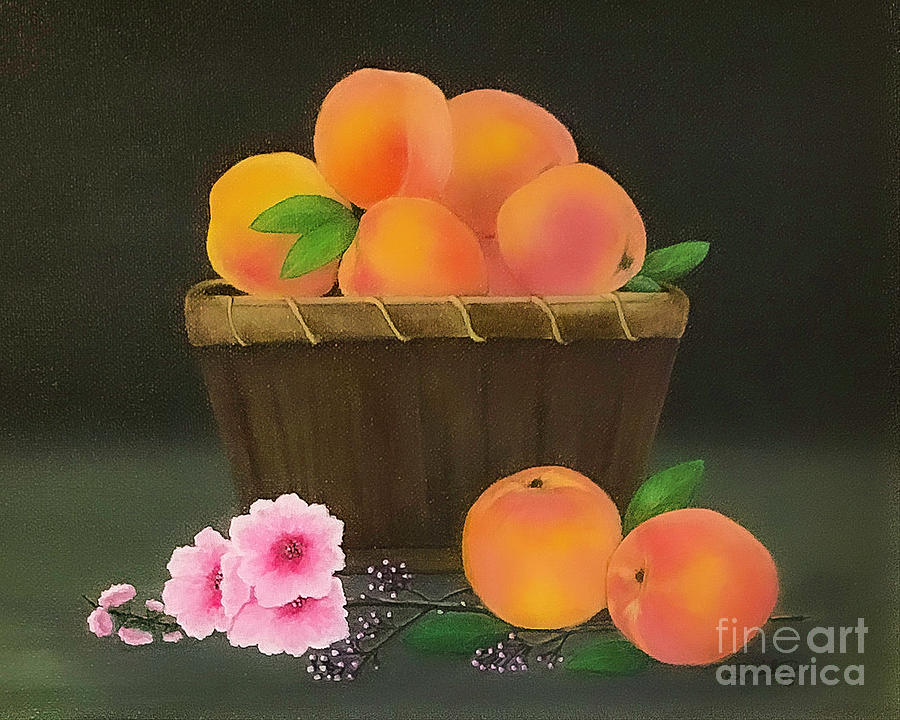Basket of Peaches Painting by Shirley Dutchkowski