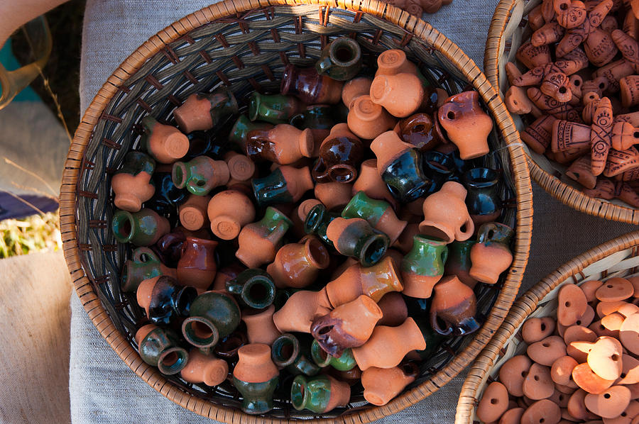 Basket with tiny clay pots Photograph by Lutique