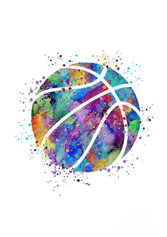 Basketball Digital Art - Basketball Ball Colorful Watercolor Art by White Lotus