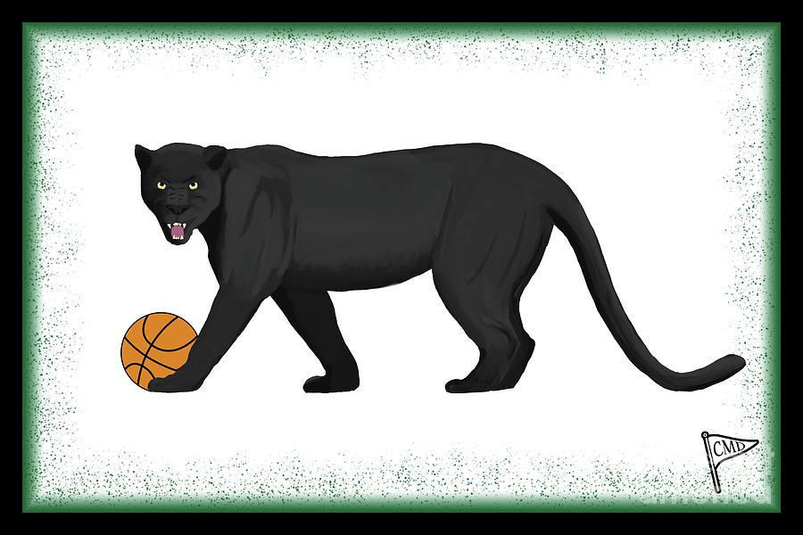 Panther Digital Art - Basketball Black Panther Green by College Mascot Designs