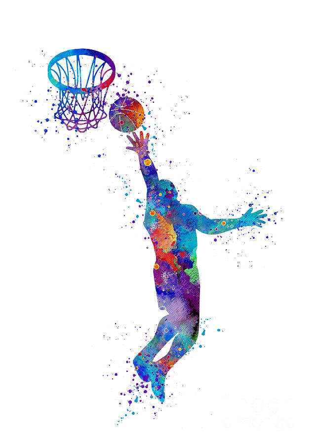 Basketball Boy Player Colorful Watercolor Sports Gift Digital Art by White Lotus