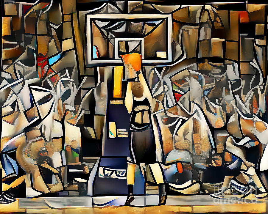 Klay Thompson Photograph - Basketball Free Throw in Vibrant Contemporary Cubism Colors 20210527 by Wingsdomain Art and Photography