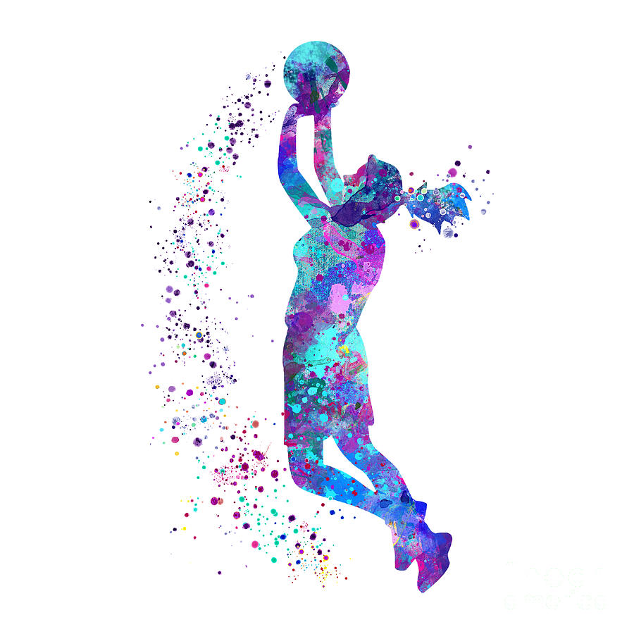 Basketball Girl Player Colorful Watercolor Sports Gift Digital Art by White Lotus