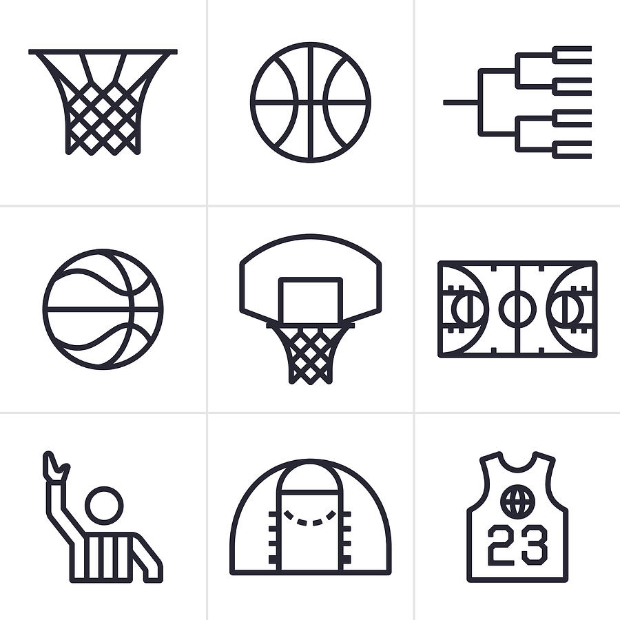Basketball Symbols and Icons Drawing by Filo