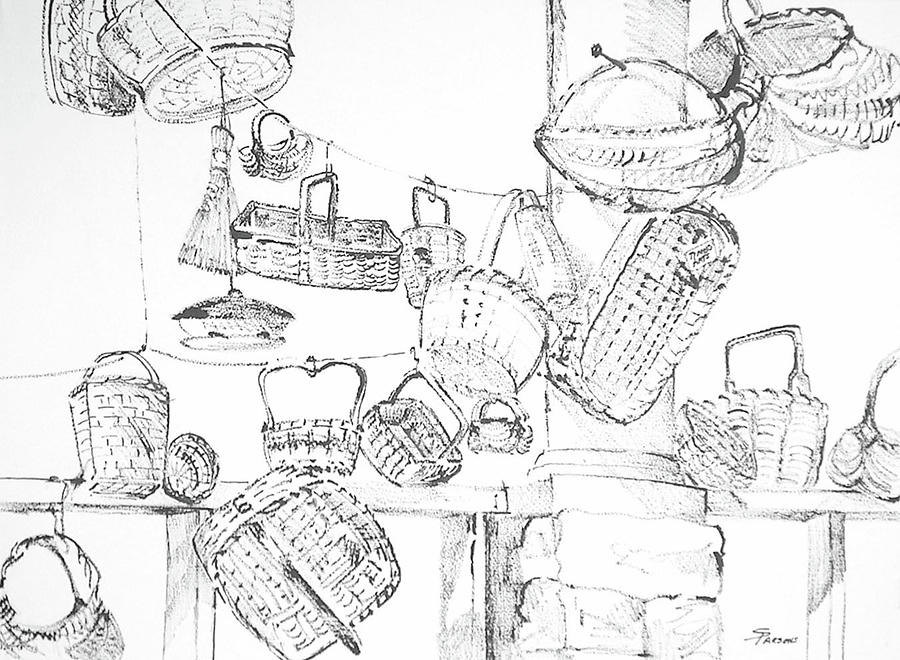 Baskets Hanging Drawing by Sheila Parsons