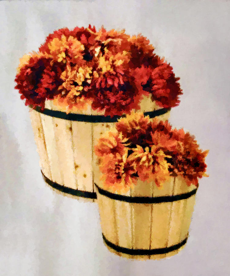 Baskets Of Autumn Chrysanthemums Mixed Media by Sandi OReilly