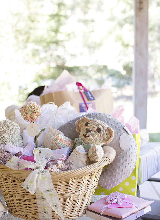 Baskets of toys for baby shower Photograph by Shestock
