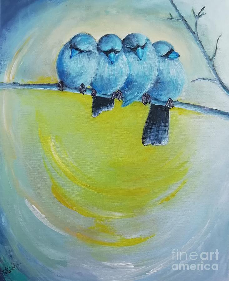 Bird Painting - Basking Friendship  by Alexandra Vusir