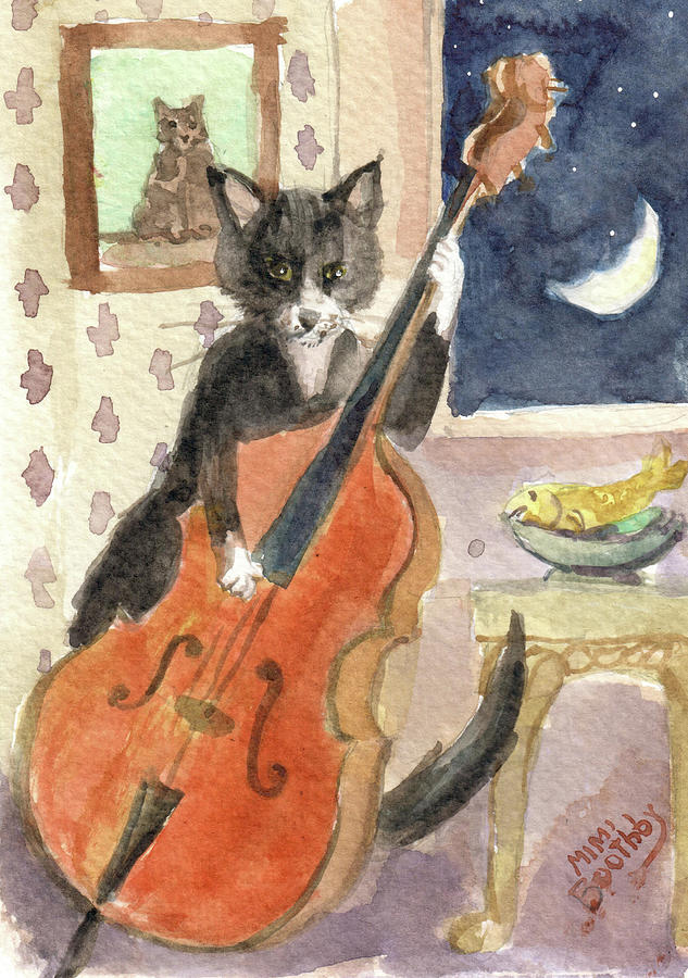 Bass cat Painting by Mimi Boothby