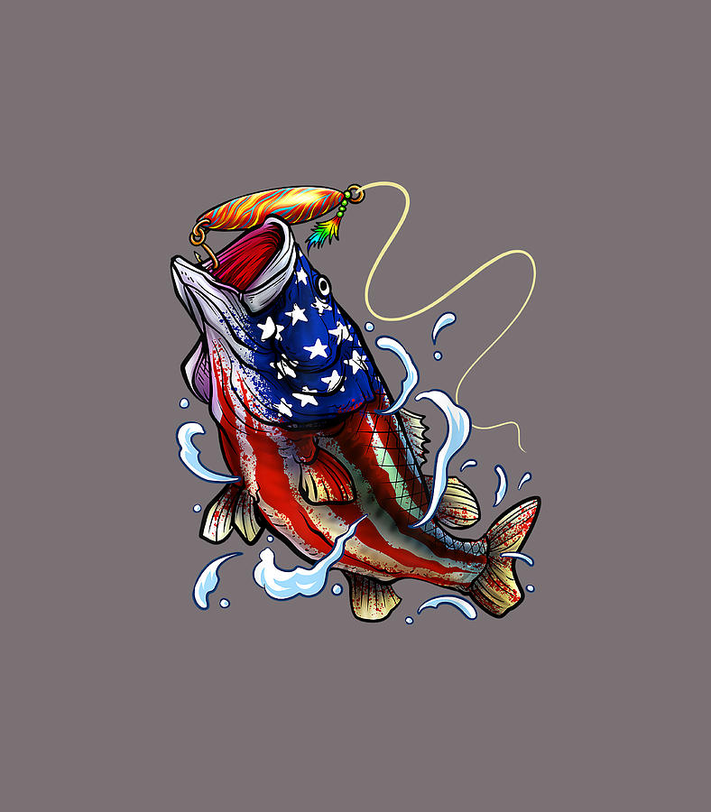 Bass Fishing Fish American Flag Patriotic Fourth Of July Digital Art by ...