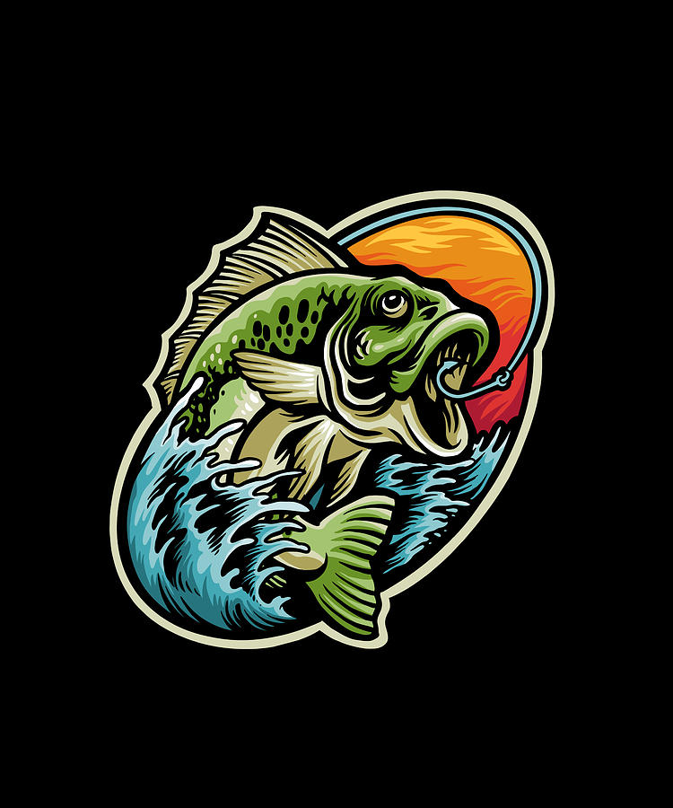 Bass Fishing Summer Illustration cartoon by Norman W