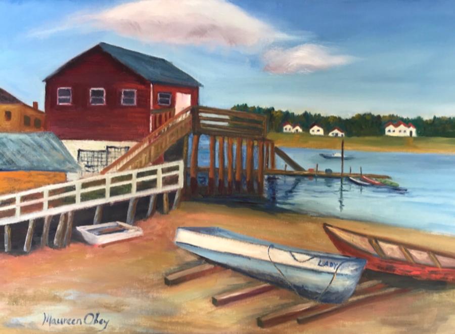 Bass Harbor Boatyard, Acadia, Maine Painting by Maureen Obey