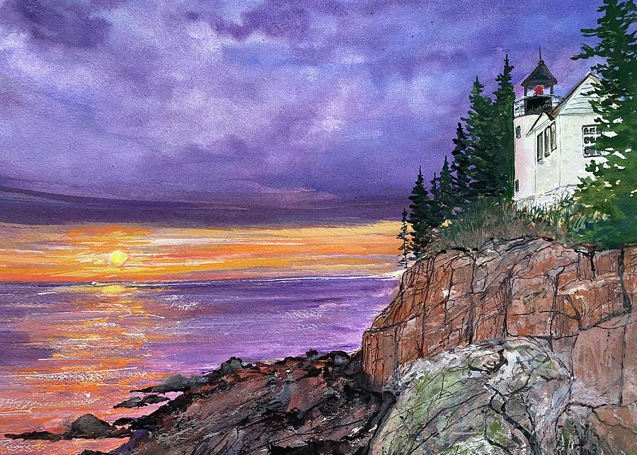 Bass Harbor Head Light Lighthouse, Tremont Maine Painting by Kellie Chasse