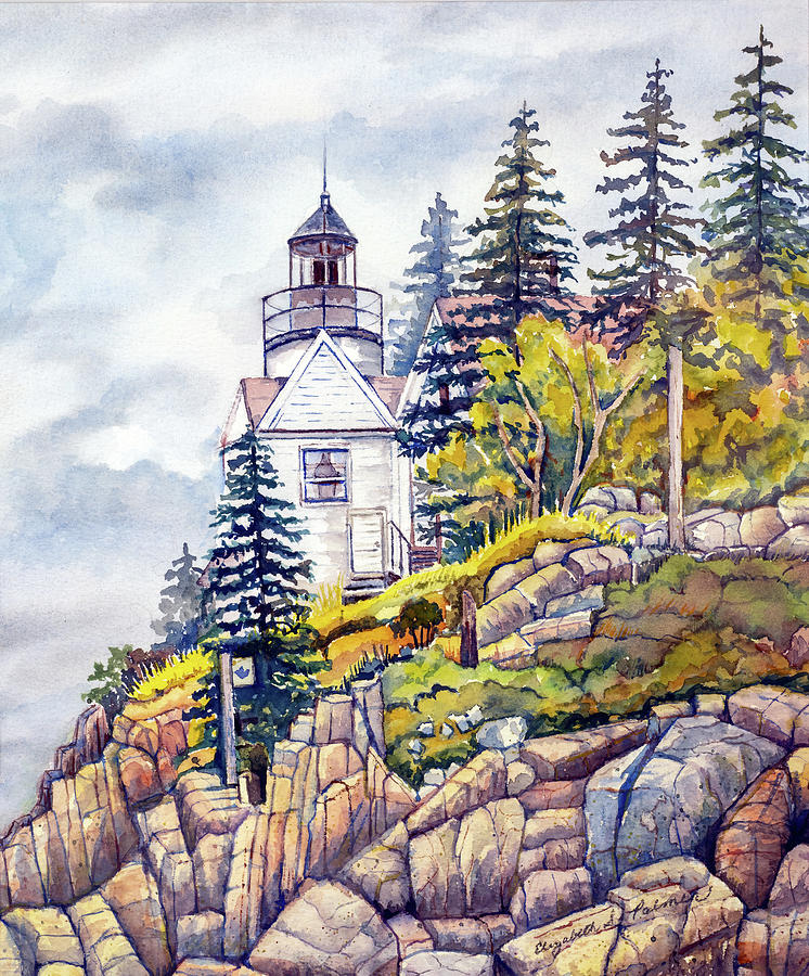 Bass Harbor Head Lighthouse Painting by Elizabeth Palmer