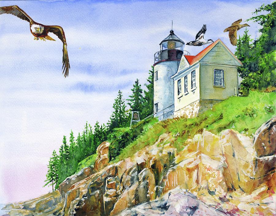 Bass Harbor Head Lighthouse Painting by John D Benson