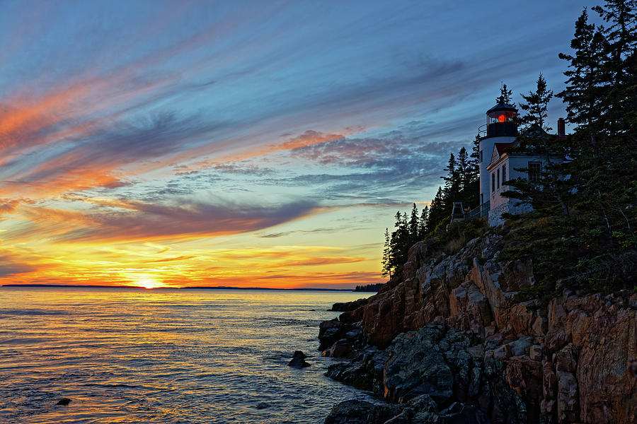 Bass Harbor Head Lighthouse Sunset Landscape Photograph by Doolittle Photography and Art