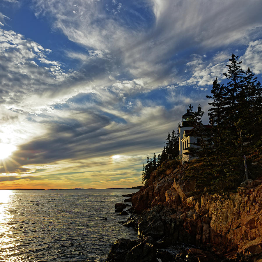 Bass Harbor Head Lighthouse Sunset Square Photograph by Doolittle Photography and Art