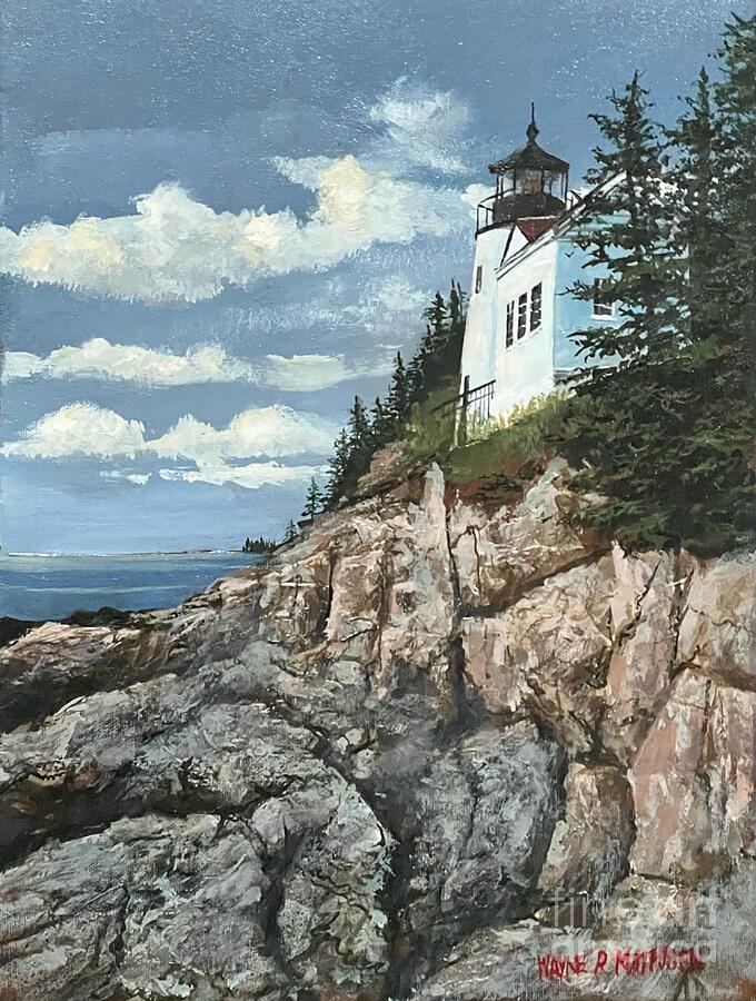 Tree Painting - Bass Harbor Light by Wayne Mathisen Tree Painting - Bass Harbor Light by Wayne Mathisen