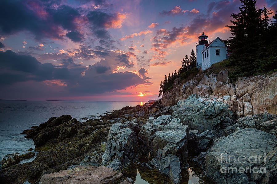 Bass Harbor Lighthouse an sunset. Mount Desert Island, Maine, USA. Photograph by Jane Rix