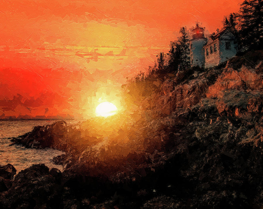 Bass Harbor Lighthouse Sunrise Painting by Dan Sproul